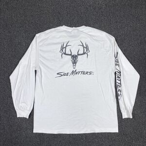 Size Matters T Shirt Funny Deer Skeleton Men’s Shirt Long Sleeve White Size XL